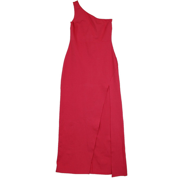 Lulus Good Time Maxi Dress Women L One Shoulder High Front Slit Pink Ponte Knit - Picture 1 of 13